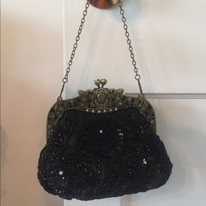 MG Collection vintage black gold rose beaded purse